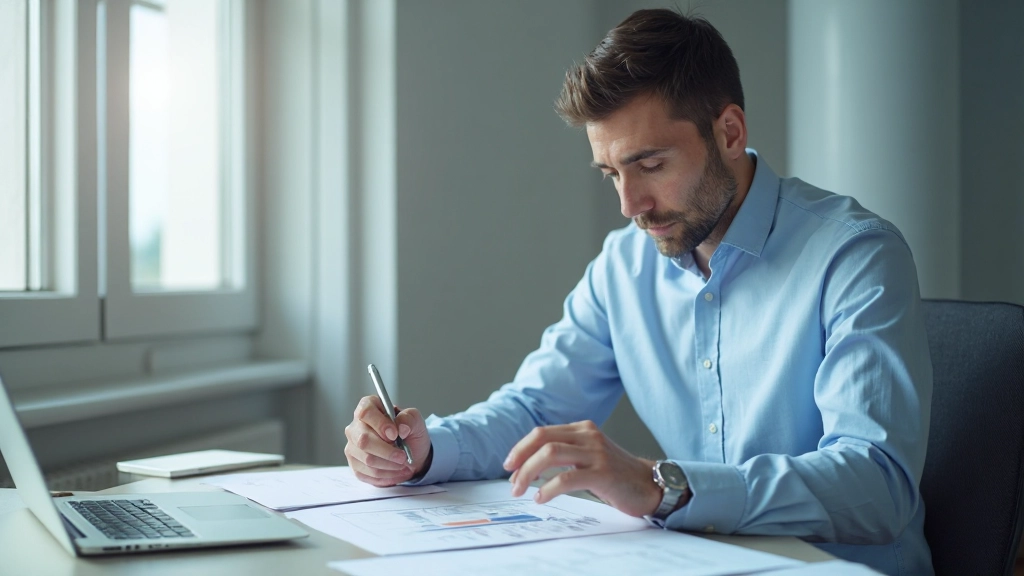 Профессиональное рабочее место с организованными документами и цифровыми инструментами