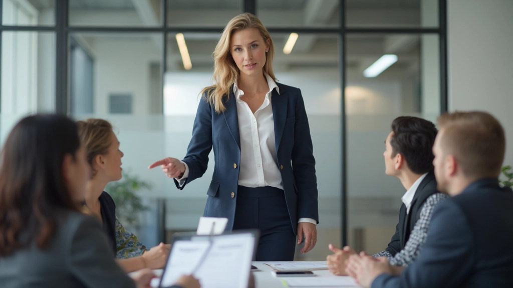 Профессиональный тренер проводит обучающий семинар для команды в современном конференц-зале