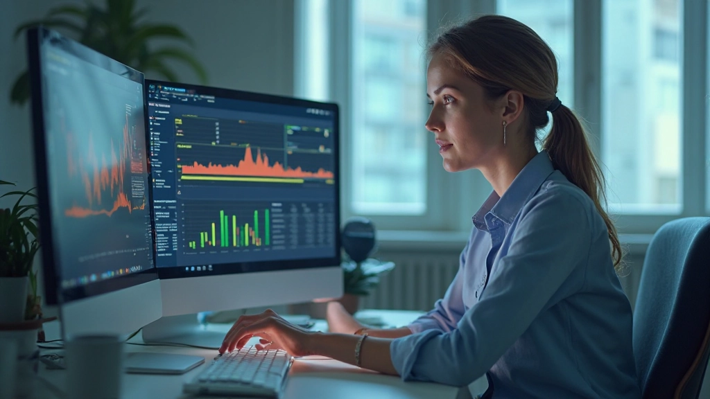 Аналитик работает с данными, анализируя информацию на экране